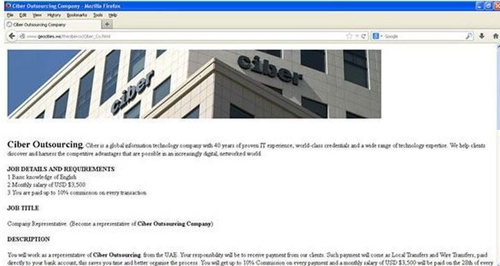 Capture d’écran du site de la compagnie Ciber Outsourcing. Celle-ci propose à des étrangers dont des