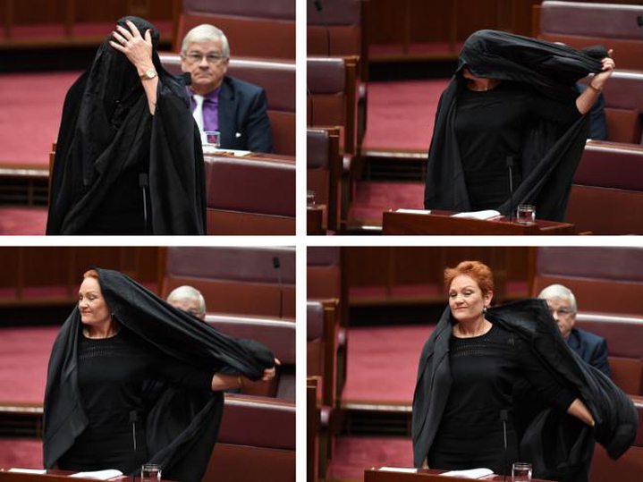 Pauline Hanson wears burka in Australian Senate
