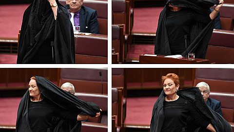 Pauline Hanson wears burka in Australian Senate