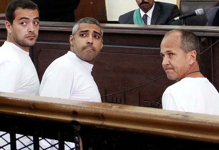 From left, the Al Jazeera journalists Baher Mohamed, Mohammed Fahmy and Peter Greste 