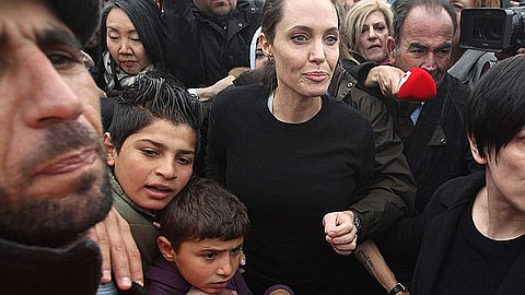 Angelina Jolie Mobbed as She Visits Greek Refugee Camp