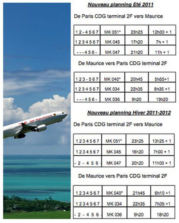 Air Mauritius schedule from/to Paris