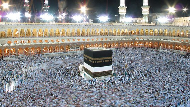 Muslim pilgrims circumambulate around the Kaaba