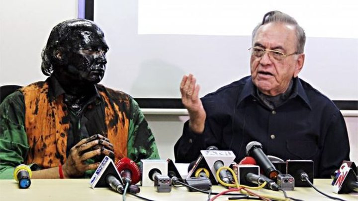 The ink attack coincided with the book launch of ex-Pakistan foreign minister Khurshid Mahmud Kasuri