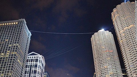Nik Wallenda Completes Blindfolded Tightrope Walk in Downtown Chicago
