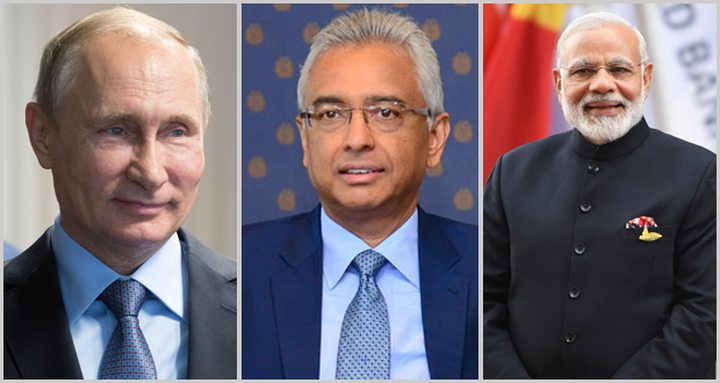 Vladimir Putin, Pravind Jugnauth et Narendra Modi.