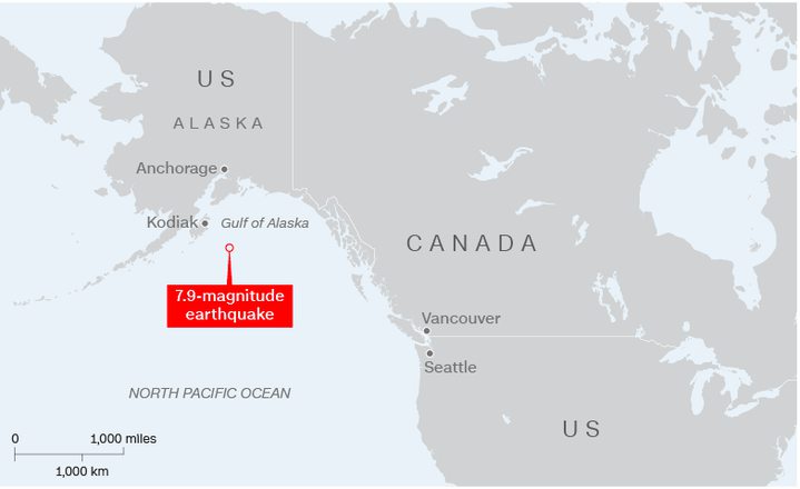 A magnitude-7.9 earthquake detected in the Alaska