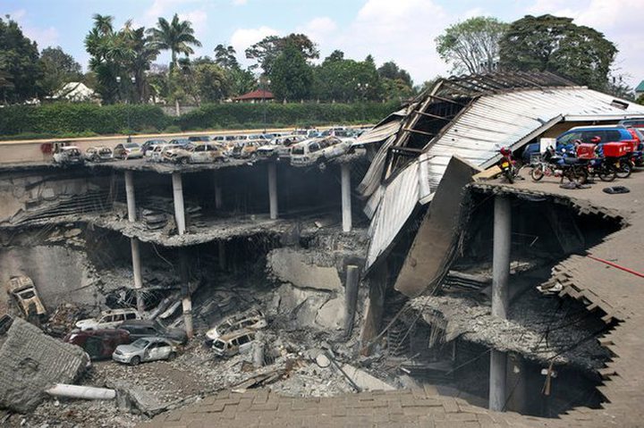 A photo released by the Kenyan government showed the collapsed section of the Westgate mall's parkin