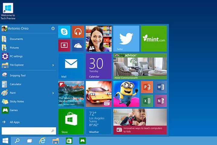 The start menu of Windows 10, Microsoft's next version of its flagship operating system. 