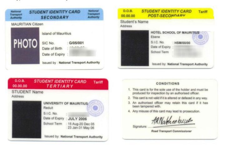 Student Identity Card, Mauritius