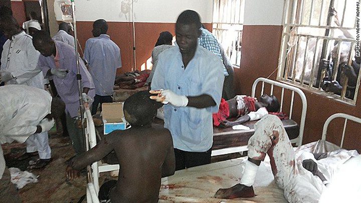 Hospital workers treated survivors of a suicide bombing at a high school in Potiskum, Nigeria