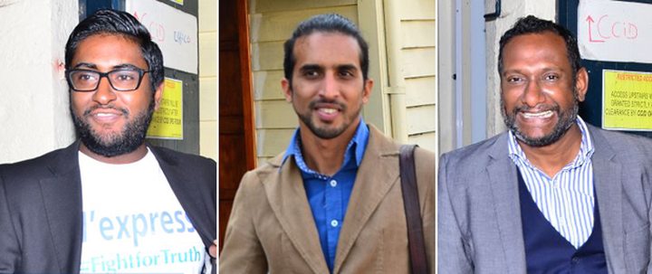 Les journalistes Nad Sivaramen, Axcel Chenney et Yasin Denmamode aux Casernes centrales hier