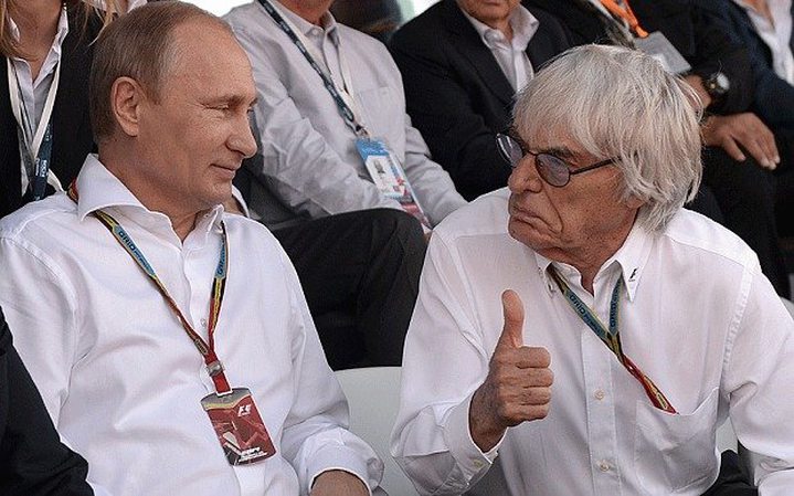 Old friends: Vladimir Putin (left) with Bernie Ecclestone at the Sochi Autodrom