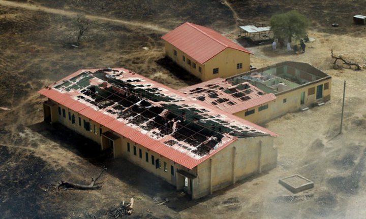 Burnt-out classrooms in Chibok, from where Boko Haram fighters seized 276 teenagers in April 2014. 
