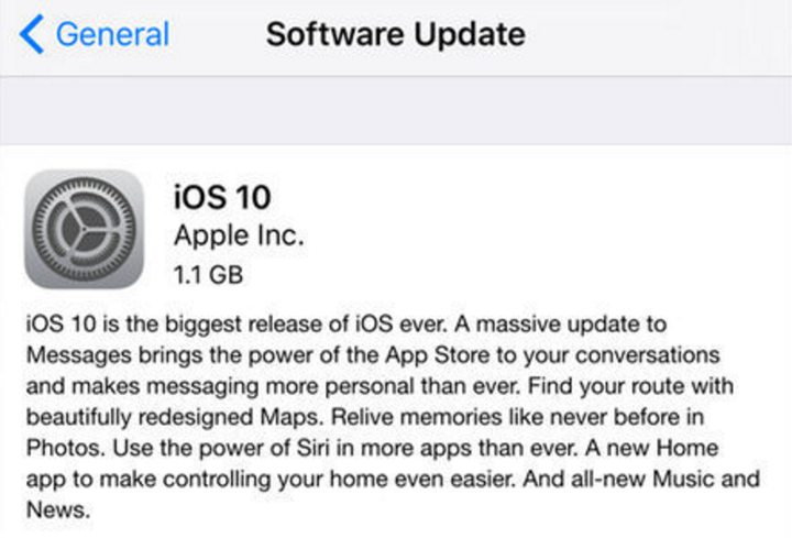 Apple iOS 10 upgrade