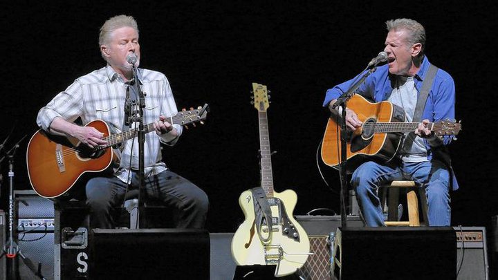 Don Henley, left, and Glenn Frey of the Eagles perform in Perth, Australia, on Feb. 18, 2015