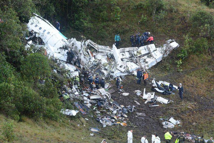 The site of the plane crash on the outskirts of Medellín, Colombia, on Tuesday.